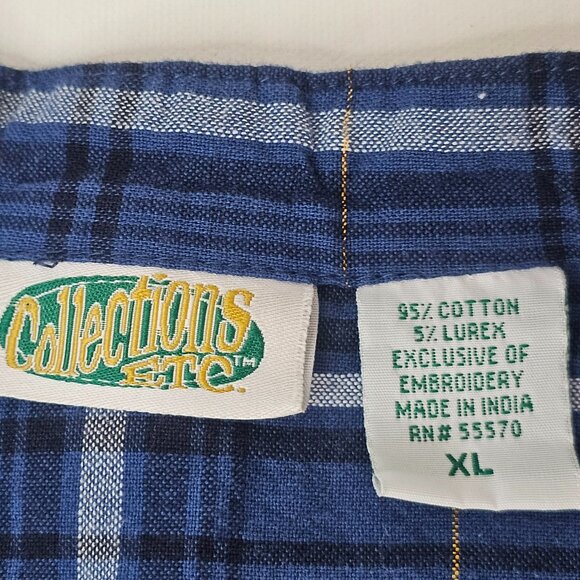 Collection ETC Woman Blue Plaid Shirt Size XL Floral Embroidered Button Up - Picture 3 of 10